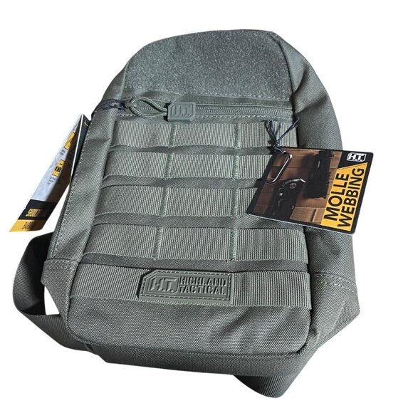 Highland Tactical Barrage MOLLE Shoulder Bag With Multiple Pockets Dark Green - Picture 1 of 12